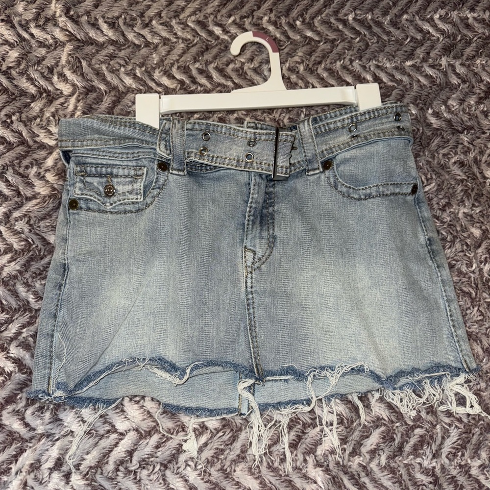 True Religion Light Blue Distressed Mini Skirt